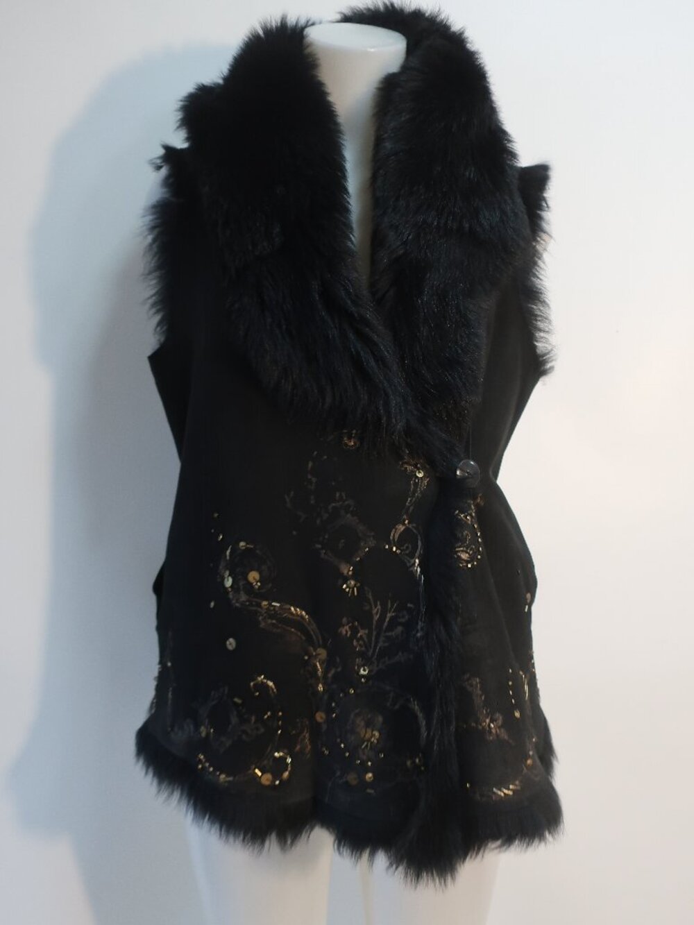 Womens Nigel Preston Black Bronze (Item-5) Real Natural Lambskin Fur Vest M